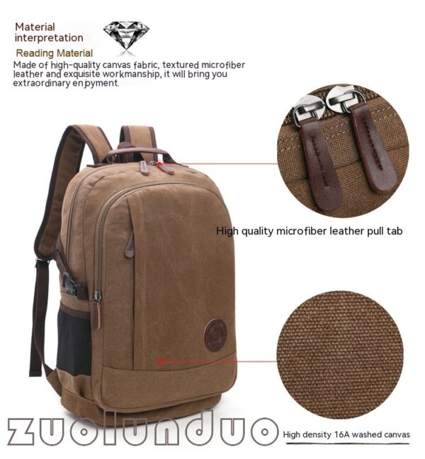 Wear-resistant Washed Canvas Men's And Women's Backpacks Street Casual Fashion Large Capacity Multifunctional - Image 8